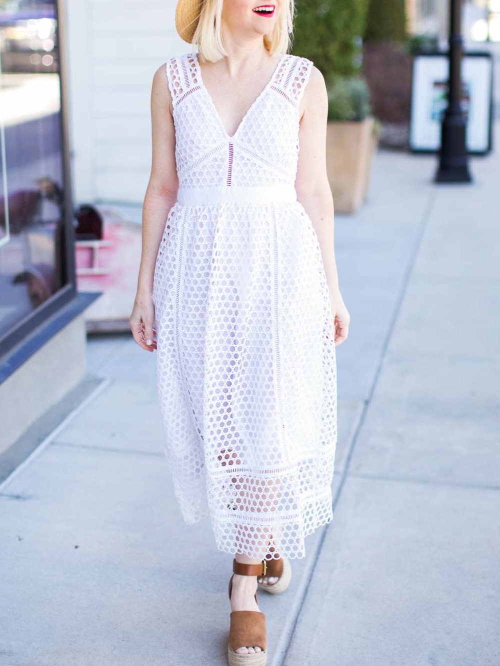 Abercrombie & Fitch Eyelet White Midi Dress